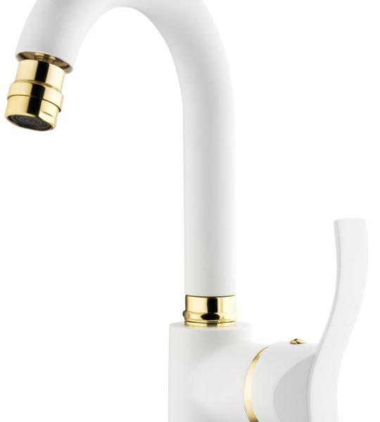 GMS Лавабо Батерија Лебед Медитеран Бело Злато AKD301