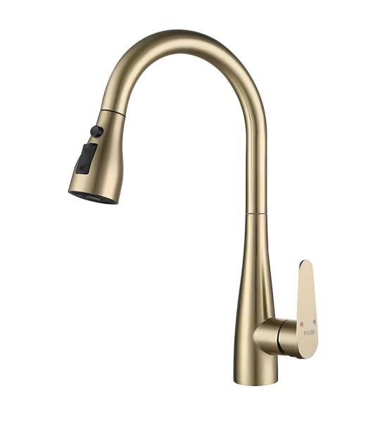 Fause Спирална Мијалник Батерија Pull Down 3 Функции Четкасто Злато KTE125-BG