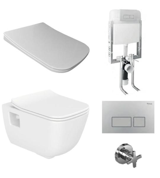 Туркуаз Cerastyle Aqua Rimless Висечки Тоалет Без Канали и Вградена Цистерна Комплет