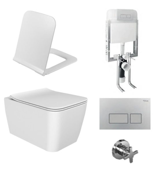 Тиркизна Cerastyle Hera Висечки WC без Канал со Вградлив Резервоар Комплетен Сет