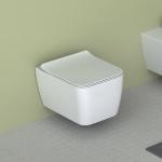 Тиркизна Cerastyle Hera Висечки тоалет без канал и капак со бавно затворање.