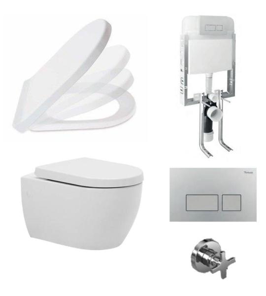 Turkuaz City Rimless Вградена висечка тоалетна са сет за пълнене на резервоара и капак от перла.