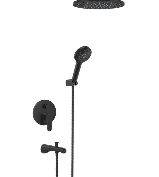 Valtemo Кругло Црно Вградено Врвно Бања Душ Сет VS-4600
