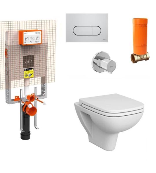 Vitra S20 Безканално висечко тоалетно школка и Vitra Вграден резервоар Комплетен сет 800-2027
