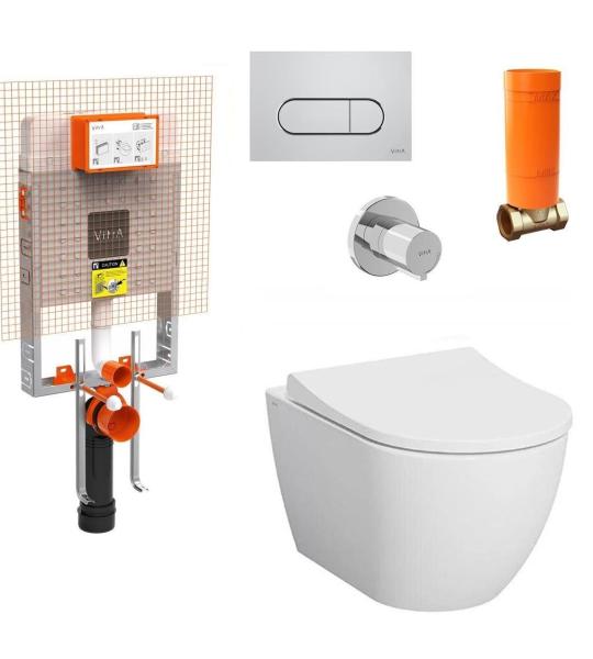 VitrA S60 Rim-ex SmoothFlush Бела вешалка без канали, комплетен сет за вграден резервоар 800-2027
